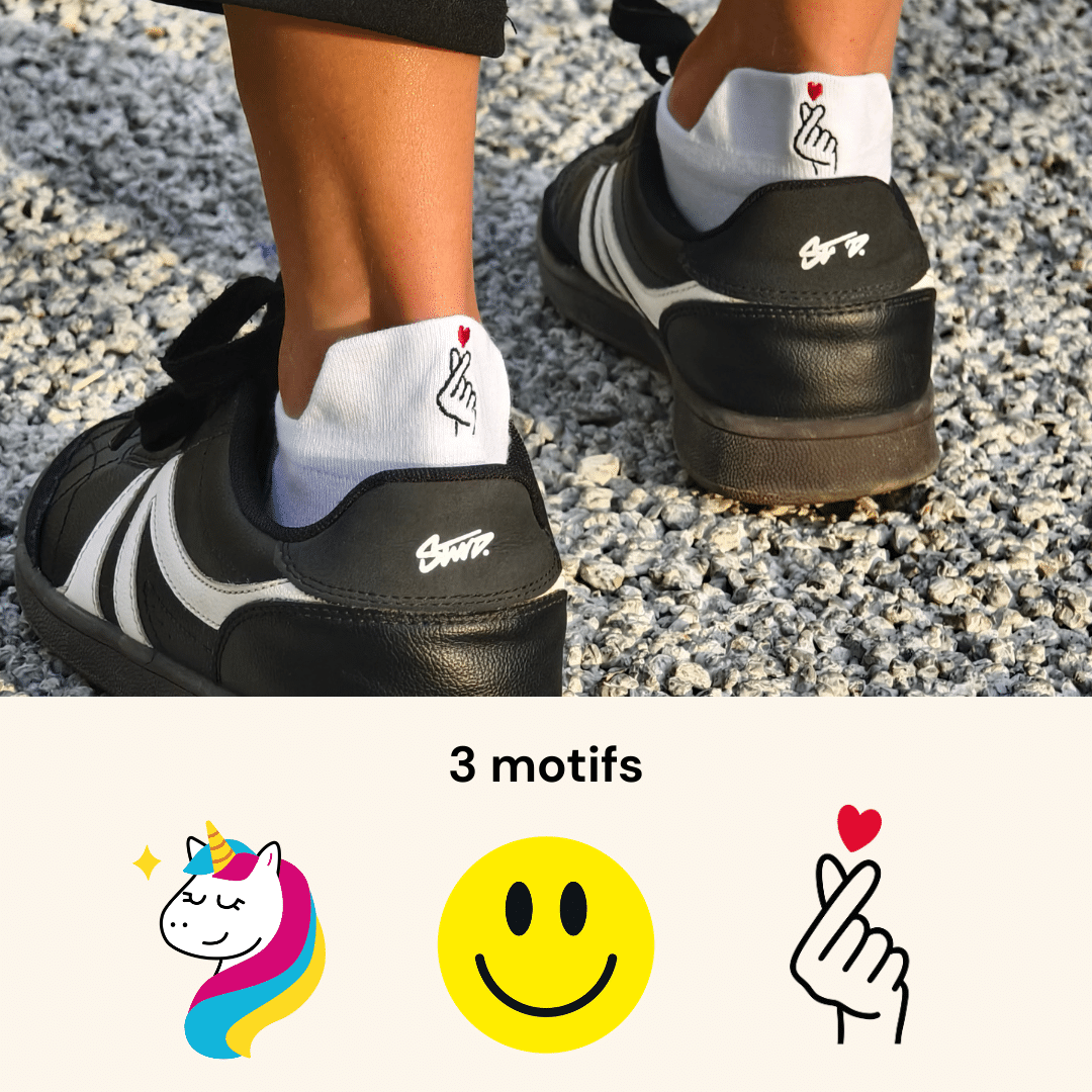 Pack Main Character Energy – kurze Socken mit Einhorn-, Smiley- und koreanischem Herz-Stickerei