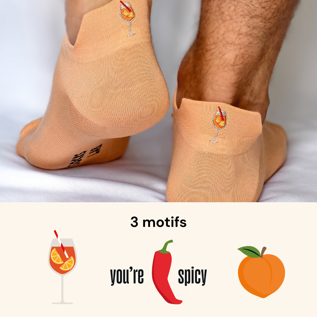 Pack Erstes Date – kurze Socken mit Pfirsich-, Chili- und Cocktail-Stickerei
