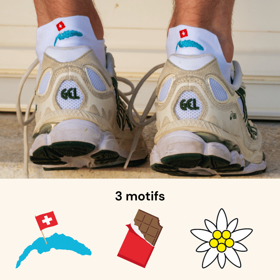 Pack 100% Suisse - chaussettes courtes broderie lac Léman, chocolat et edelweiss