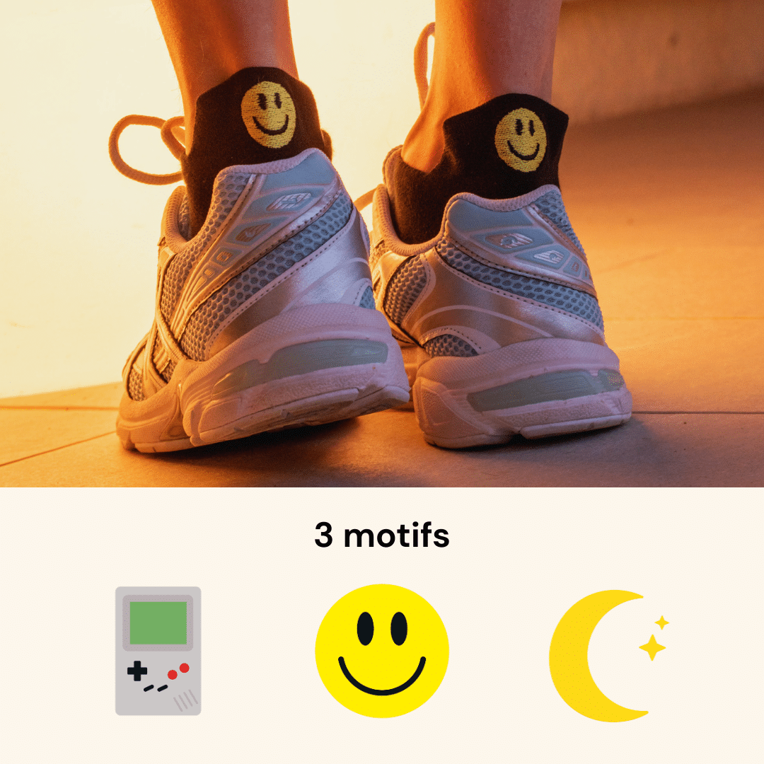 Pack Retro Player - chaussettes courtes broderie Game Boy, smiley et lune